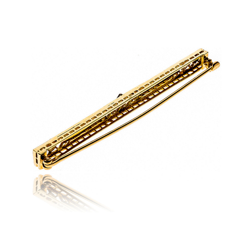 14K Yellow and White Gold Stunning Elongated Vintage Bar Pin with Edwardian Cut Diamonds Default Title