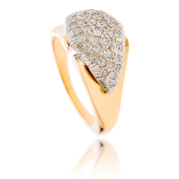 10K Yellow & White Gold Dome Style Ring With Pave Diamonds Default Title