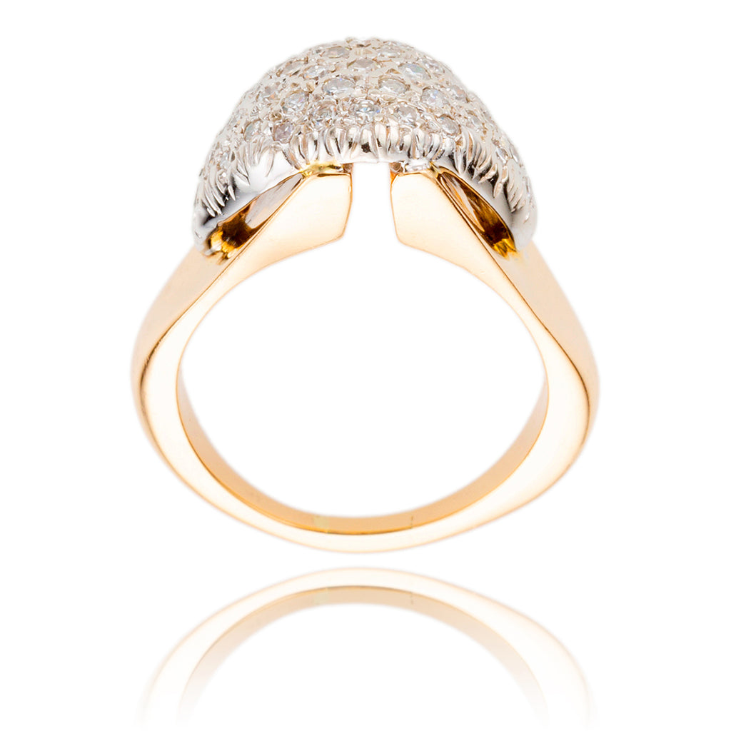 10K Yellow & White Gold Dome Style Ring With Pave Diamonds Default Title