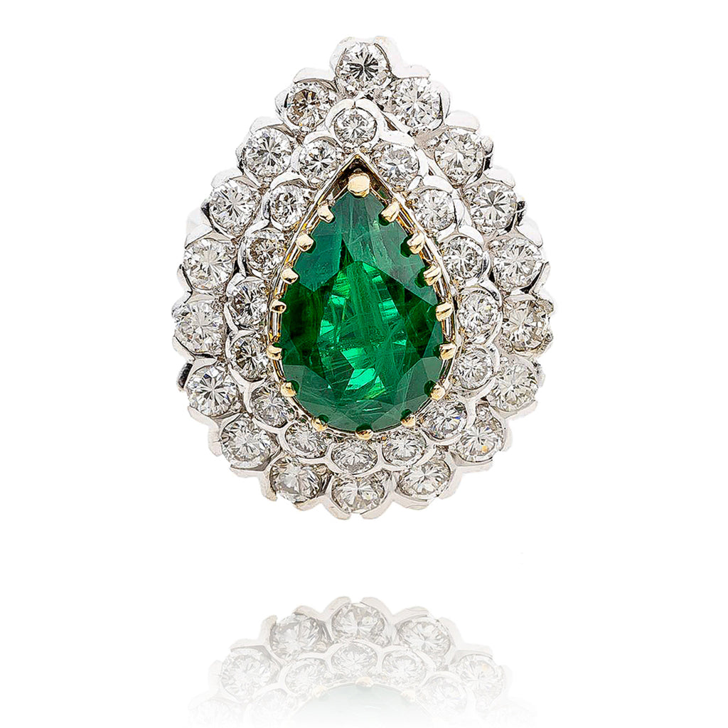 14K 3.20 Ct Pear Shaped Emerald & Diamond Cluster Ring Default Title