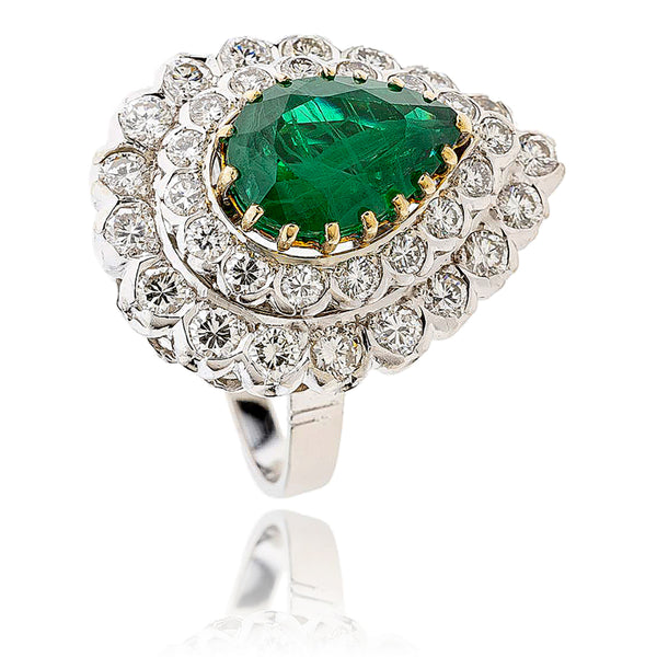 14K 3.20 Ct Pear Shaped Emerald & Diamond Cluster Ring Default Title