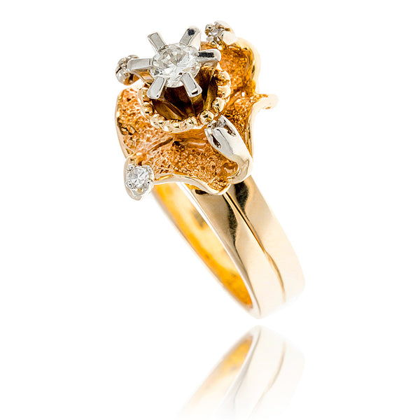 14-18K Yellow and White Gold Organically Designed .20 Carat Diamond Ring with Small Diamond Punctuations Default Title