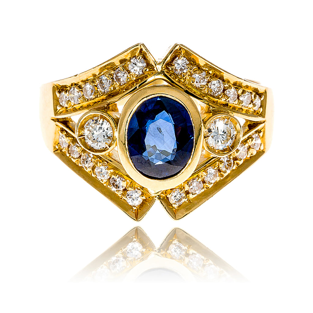 18K Yellow Gold Oval Sapphire & Diamond Ring Default Title