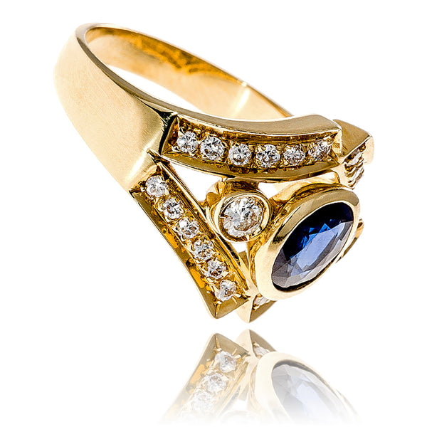 18K Yellow Gold Oval Sapphire & Diamond Ring Default Title