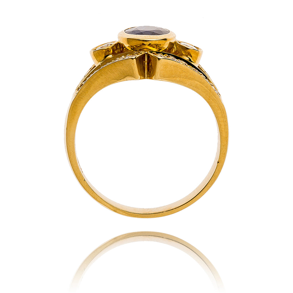 18K Yellow Gold Oval Sapphire & Diamond Ring Default Title