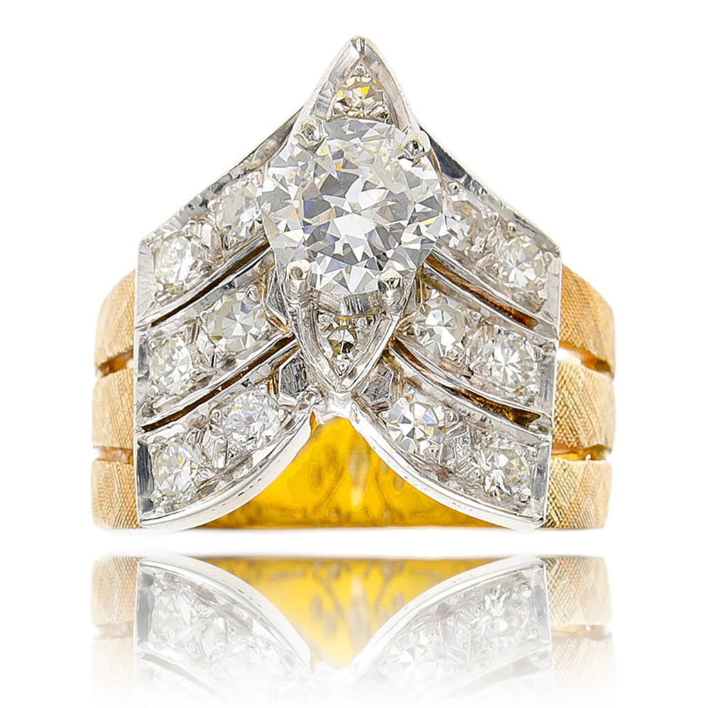 .88 Carat Diamond Set In Marquise Shaped Plate & Enhanced With A Chevron Of Diamonds For A Total Weight Of 1.50 Carats Default Title