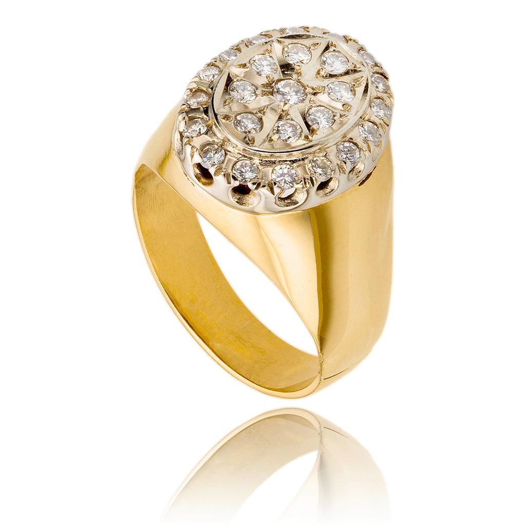 Gentleman's 10KT Yellow and White Gold .80 Carat Diamond Cluster Ring, Set in an Oval Design Default Title