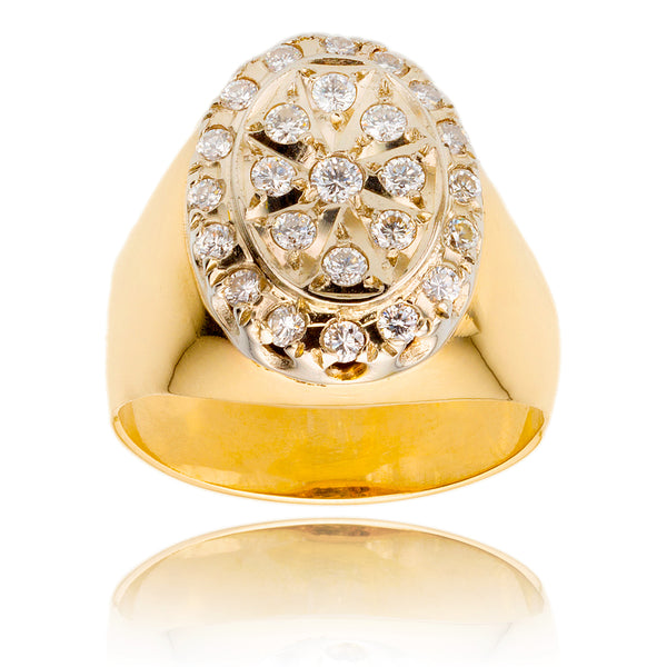 Gentleman's 10KT Yellow and White Gold .80 Carat Diamond Cluster Ring, Set in an Oval Design Default Title