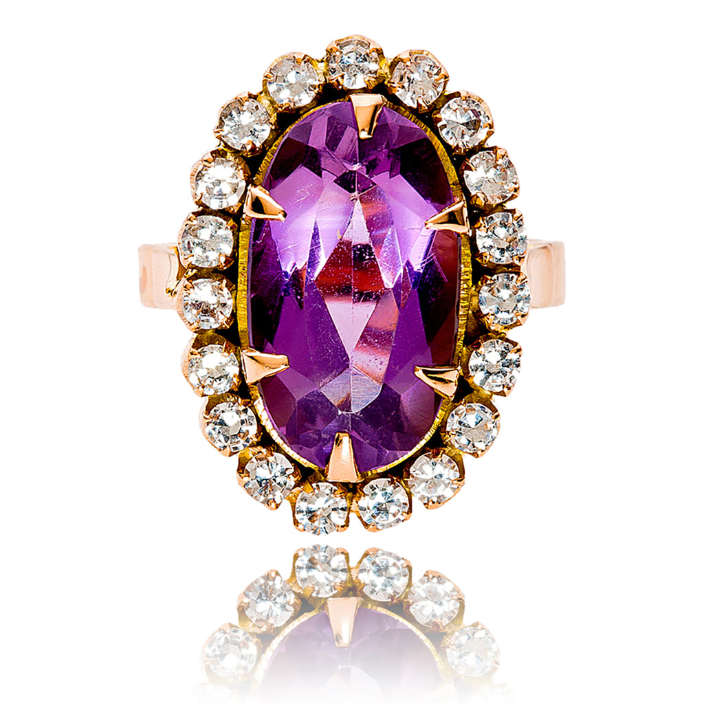 14KT Rose Gold Oval Shaped Amethyst and Cubic Zirconia Cluster Style Ring Default Title