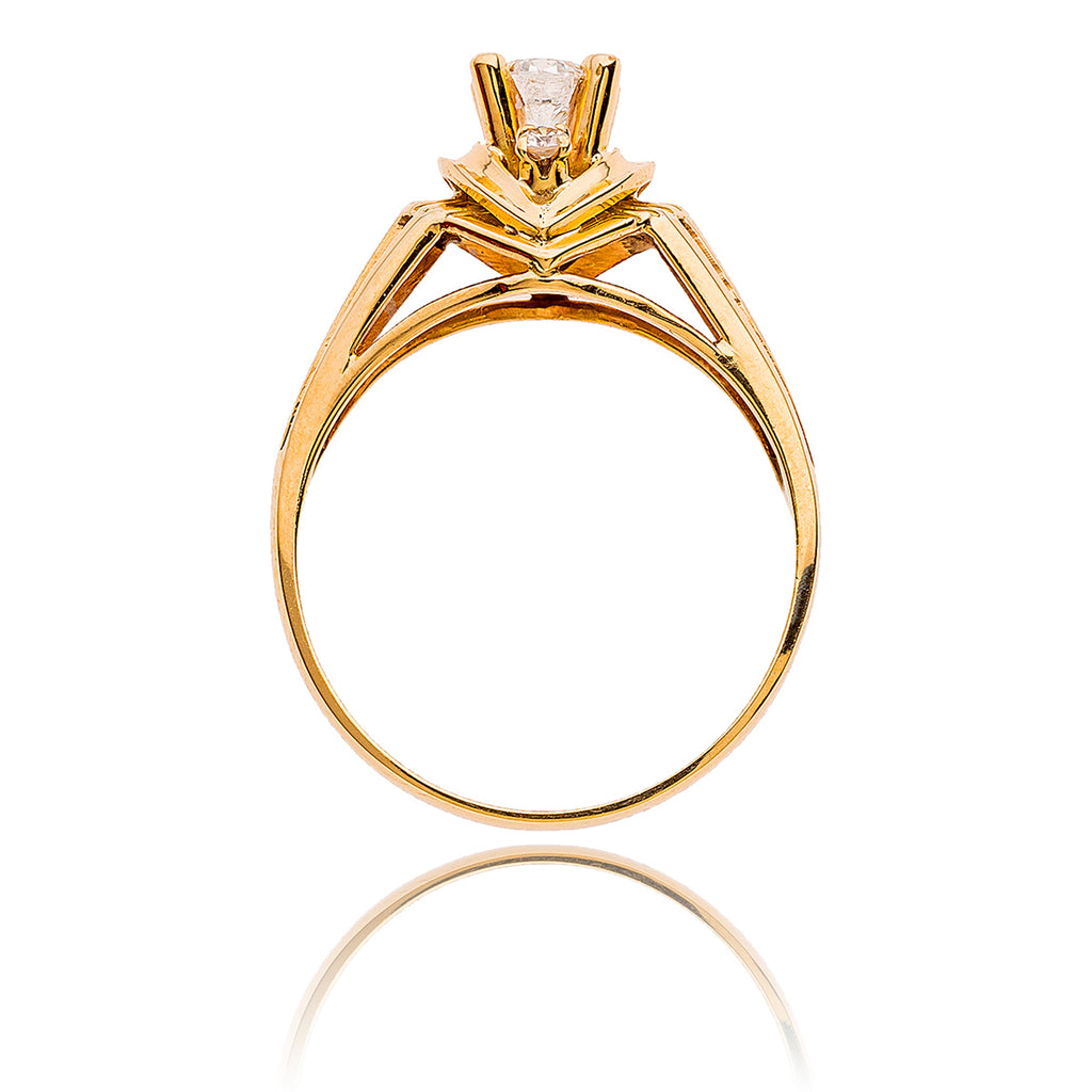 14KT Yellow Gold .33 Carat Diamond Engagement Ring with Diamonds Set on the North and South Tips and Finished with an Open Ribbed Band Default Title