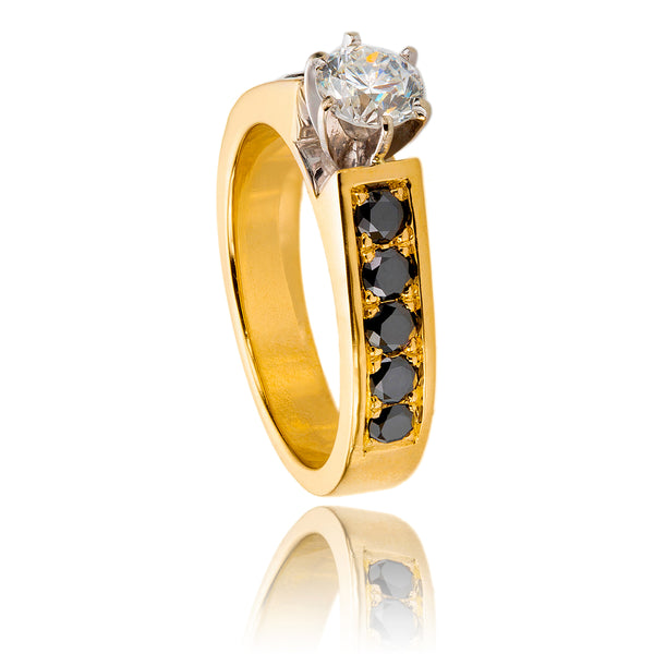 14K Engagement Ring with White and Black Diamonds Default Title