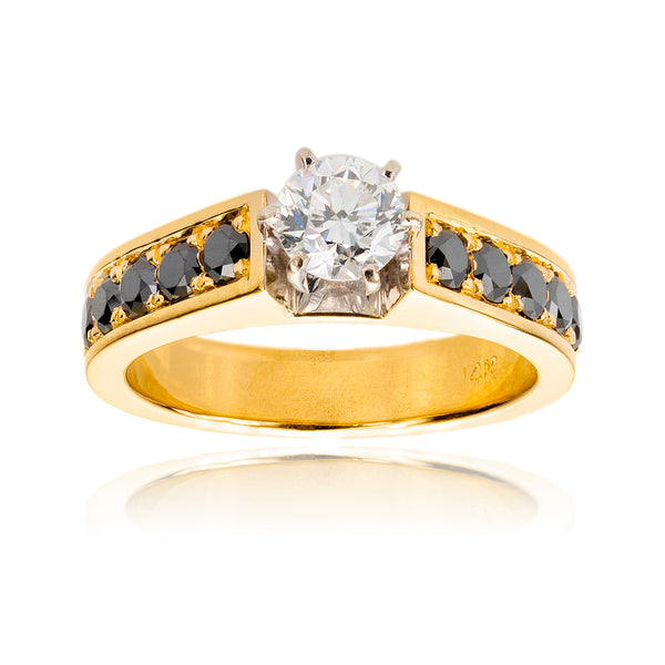 14K Engagement Ring with White and Black Diamonds Default Title