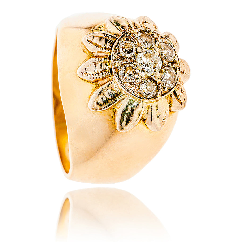 14KT Yellow and White Gold Diamond Cluster Dome Ring Default Title