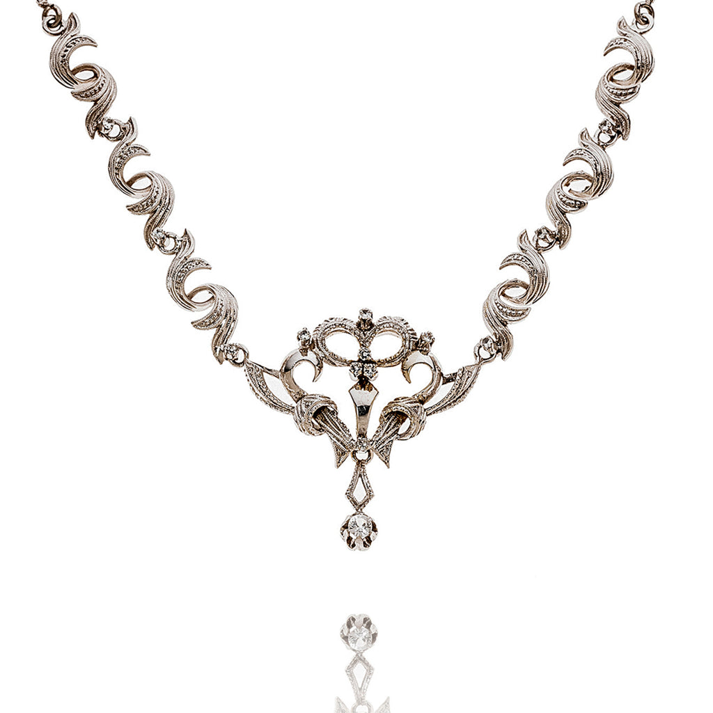 18KT White Gold Vintage Designed Necklace, Set with Synthetic Spinels Default Title