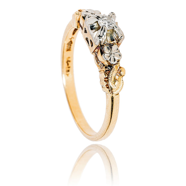 14-18KT Yellow and White Gold .07 Carat Solitaire Engagement/Promise Ring with Flower Detailing Default Title