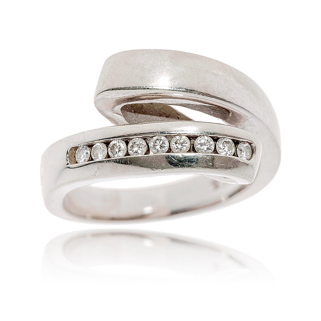 Custom Made 14KT White Gold Channel-Set Diamond Bypass Ring Default Title