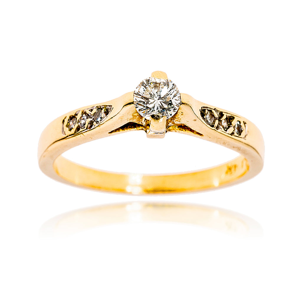 14KT Yellow Gold .18 Carat Diamond Solitaire Ring with Shoulder Diamonds Default Title