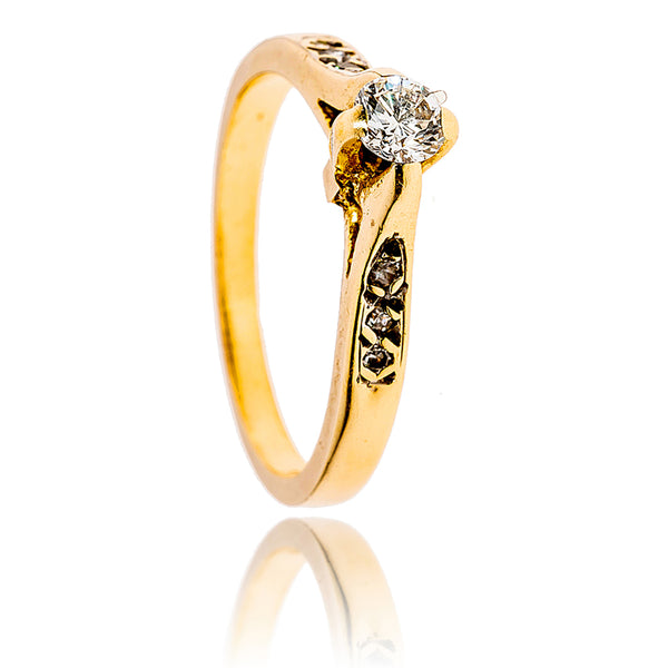 14KT Yellow Gold .18 Carat Diamond Solitaire Ring with Shoulder Diamonds Default Title