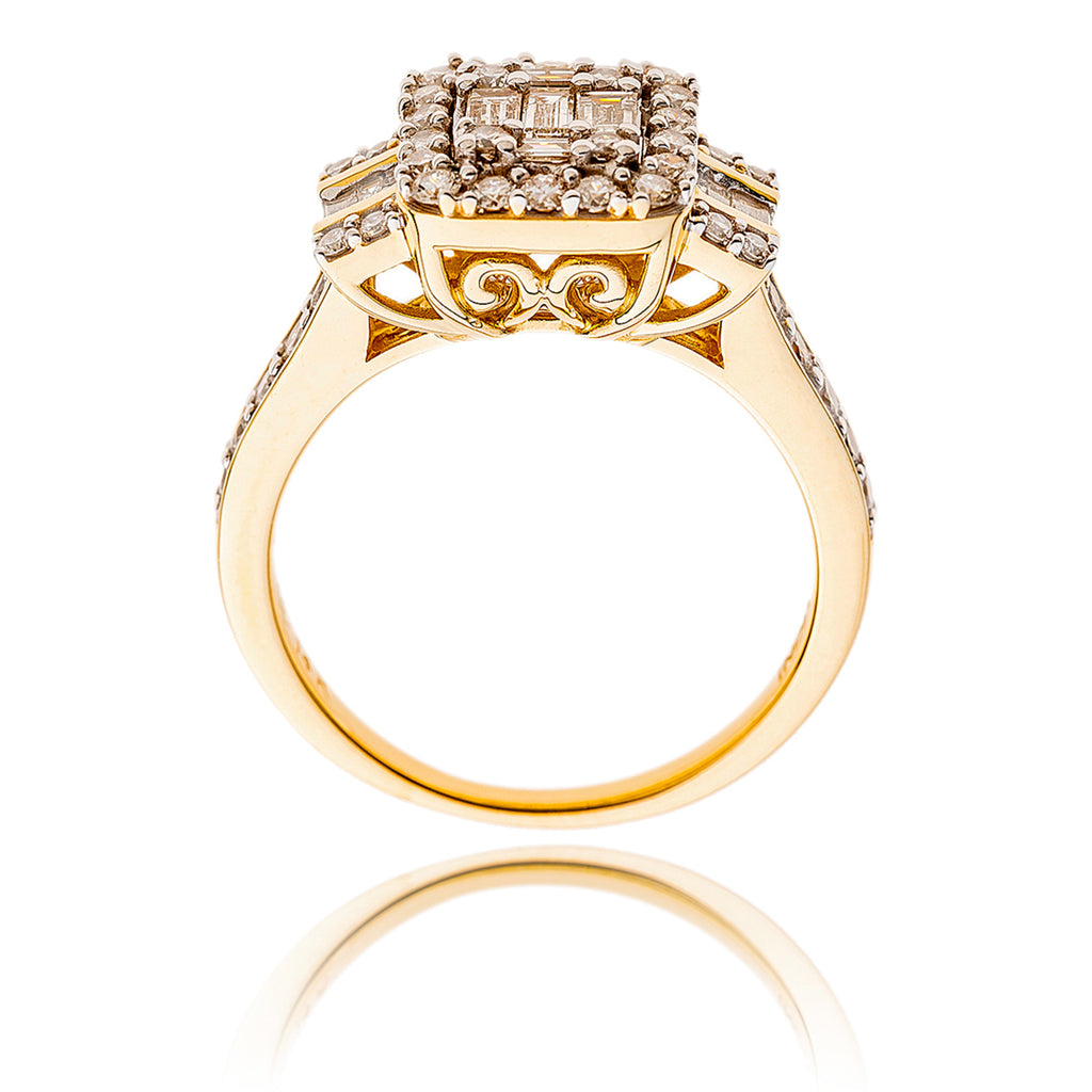 14KT Yellow Gold and Rhodium Enhanced Diamond Ring with Baguette and Round Cut Diamonds Default Title