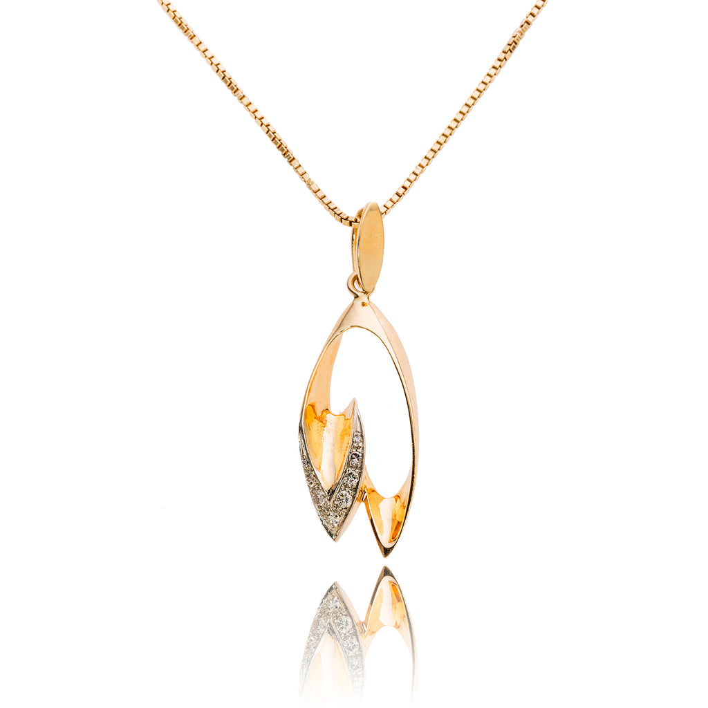 14KT Yellow and White Gold Fancy Open Design Diamond Pendant with 43cm Yellow Gold Box Link Chain Default Title