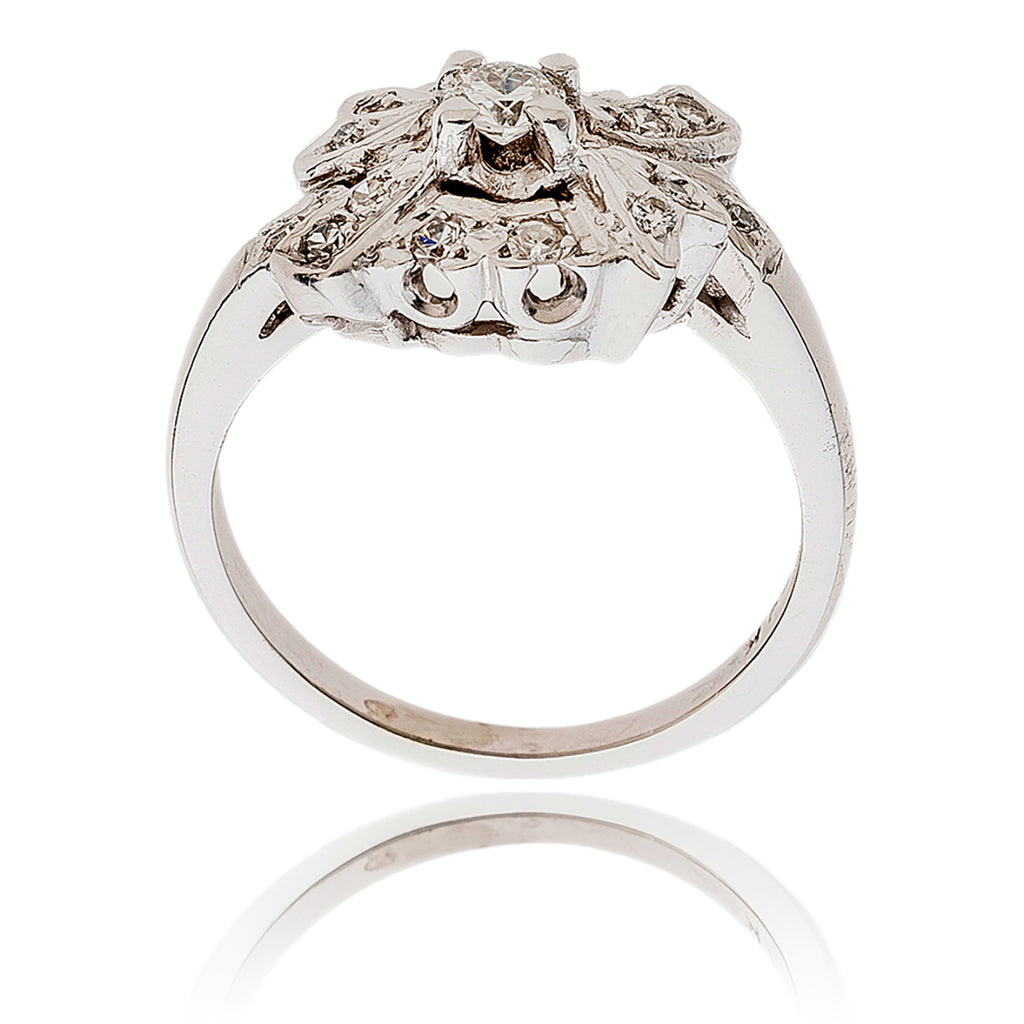 14KT White Gold Vintage Inspired Diamond Cluster Ring Default Title