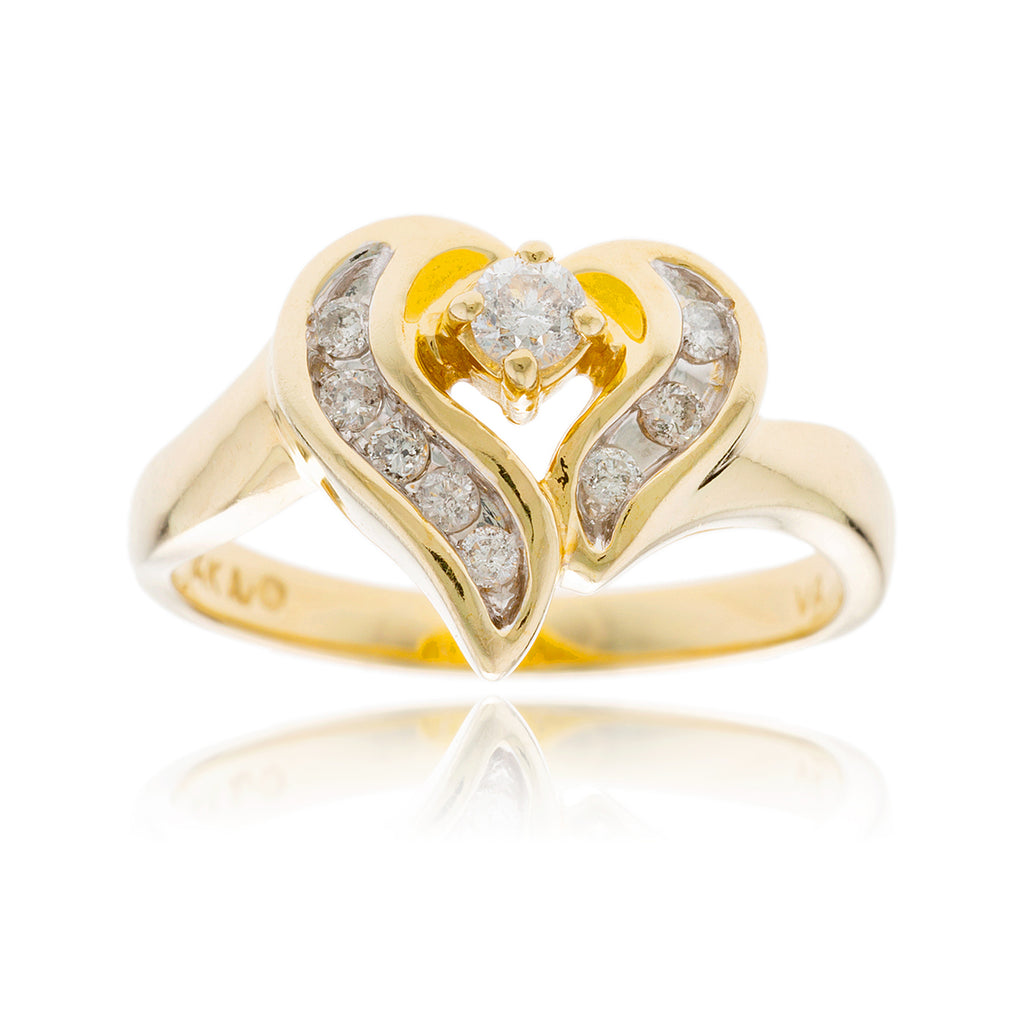 14K Yellow Gold Diamond Heart Shaped Ring Default Title