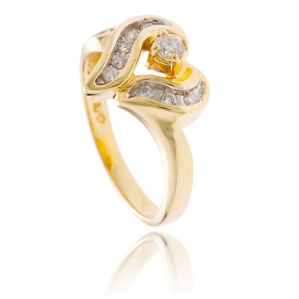 14K Yellow Gold Diamond Heart Shaped Ring Default Title