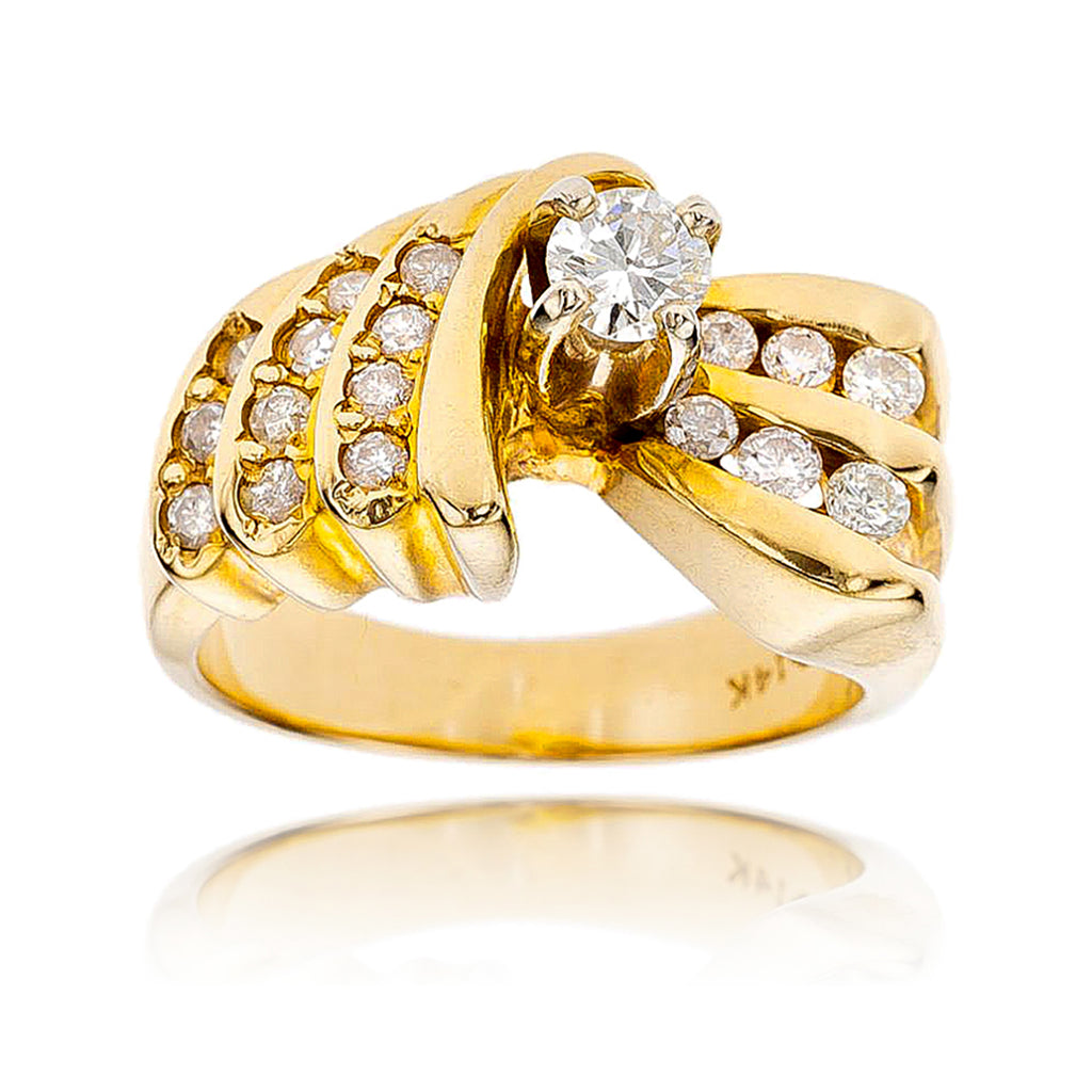 14KT Yellow and White Gold .27 Carat Diamond Ring with Channel and Bead Set Diamond Accents Default Title