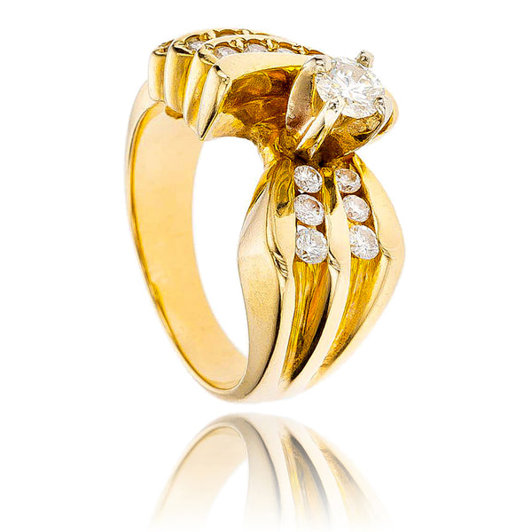 14KT Yellow and White Gold .27 Carat Diamond Ring with Channel and Bead Set Diamond Accents Default Title