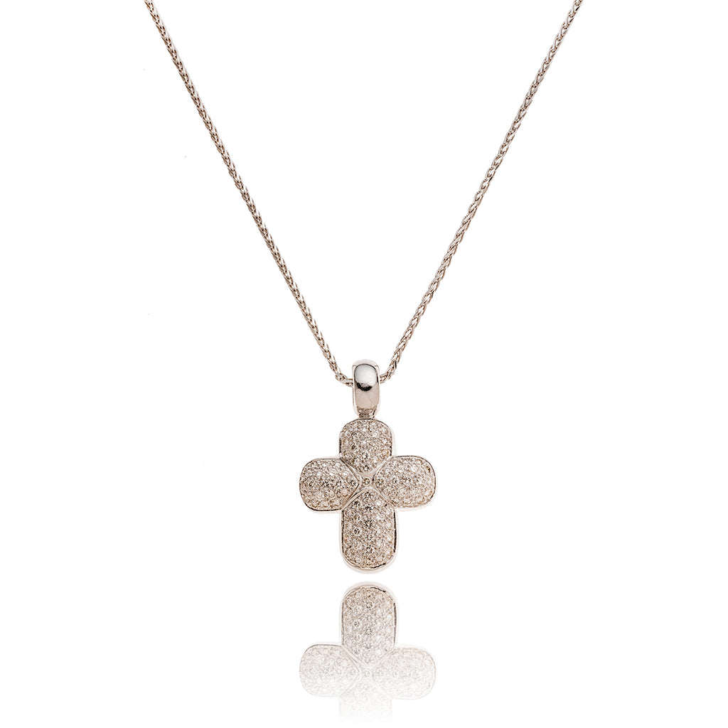 18K White Gold 1.40 Carat Pave Set Diamond Cross Pendant Default Title