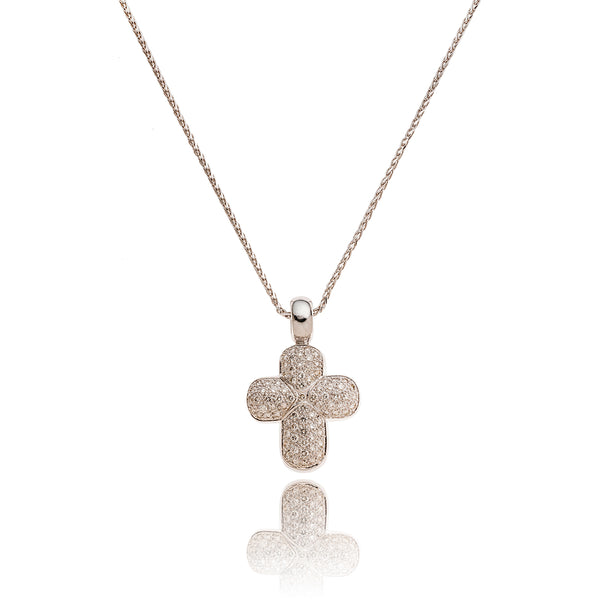 18K White Gold 1.40 Carat Pave Set Diamond Cross Pendant Default Title