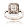 14K White Gold Rectangular Shaped Ring With Baguette & Round Brilliant Cut Diamonds Default Title