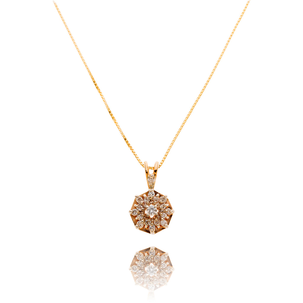 14K Diamond Cluster Pendant with Chain Default Title