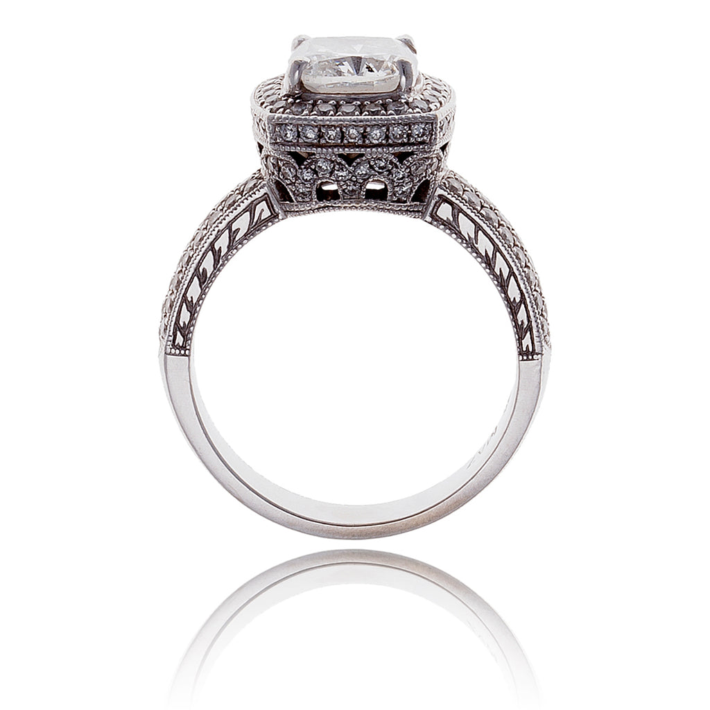 14K White Gold 4 PRose Gold & Bead Set Princ Diamond Engraved Ring 2.76Ct Default Title