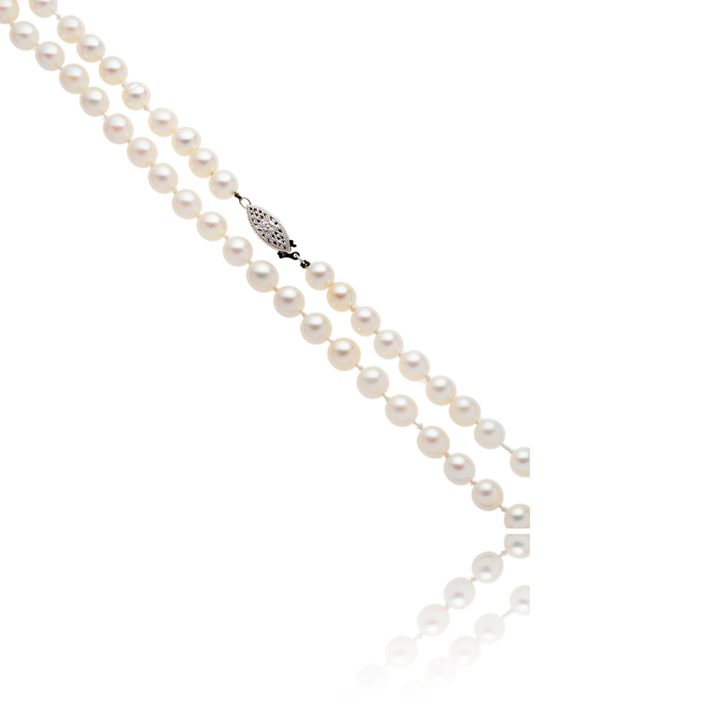 10k pearl necklace with w/g marquise shaped clasp Default Title