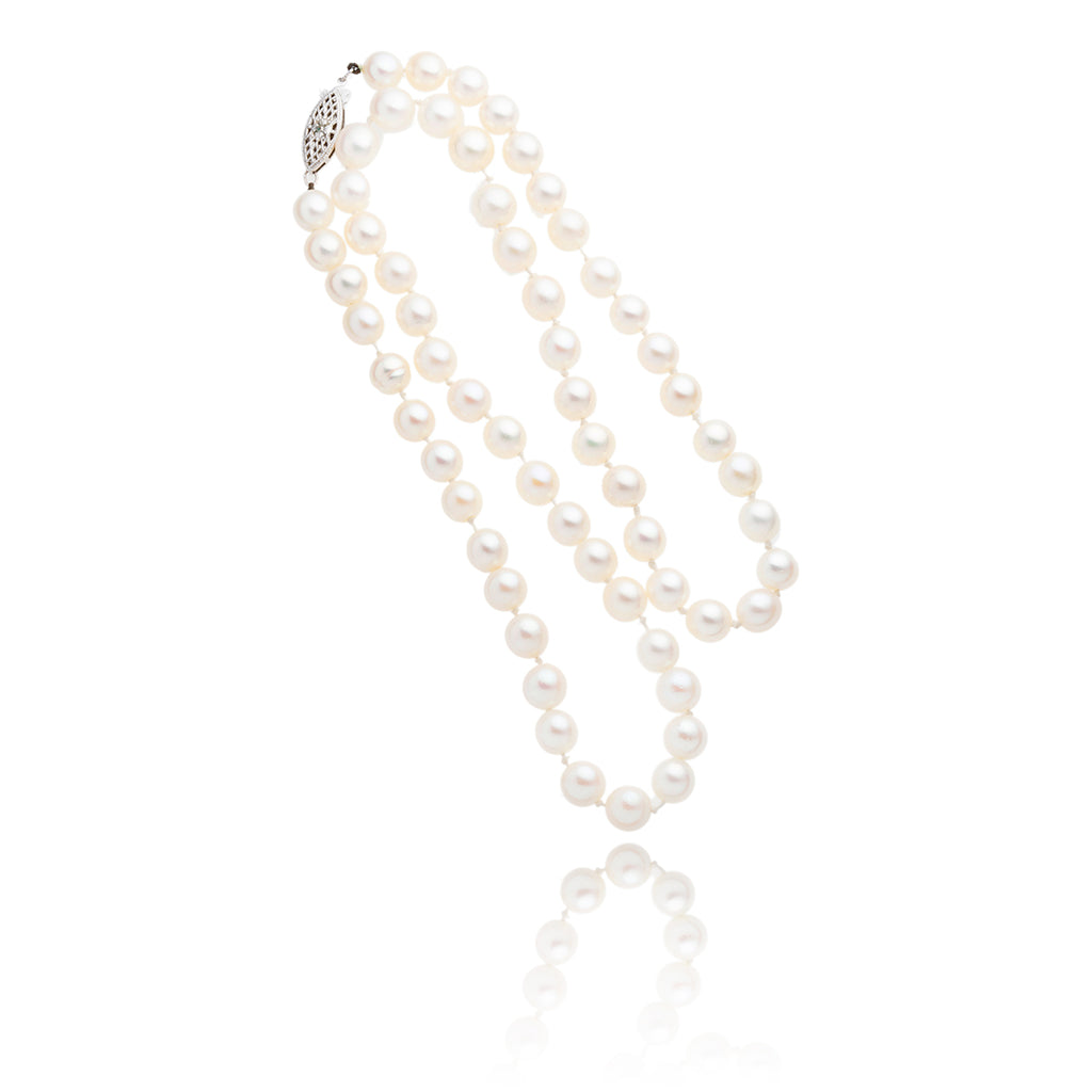 10k pearl necklace with w/g marquise shaped clasp Default Title