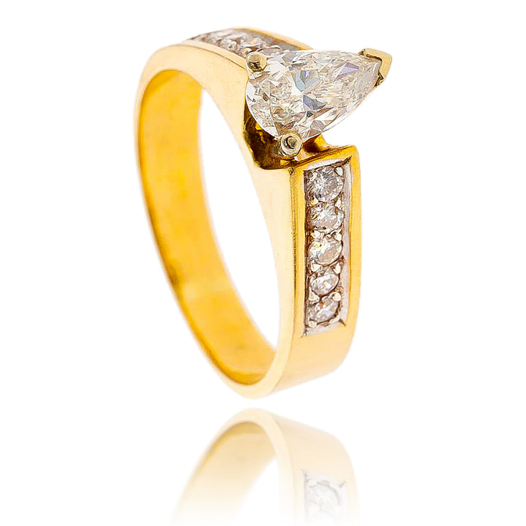 Contemporary Design Engagement Ring Featuring Center Pear Shaped Diamond and Ten Shoulder Stones Default Title