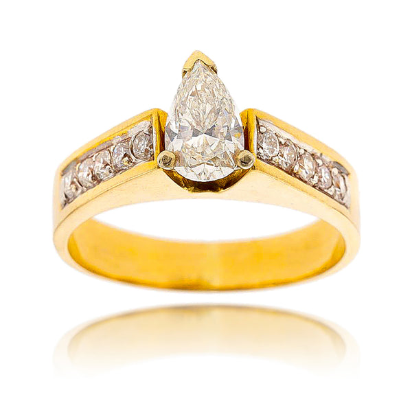 Contemporary Design Engagement Ring Featuring Center Pear Shaped Diamond and Ten Shoulder Stones Default Title