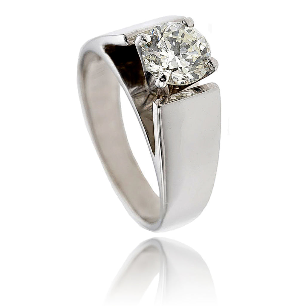 .74 Carat Diamond Solitaire Engagement Ring with a Flat Wide White Gold Band Default Title