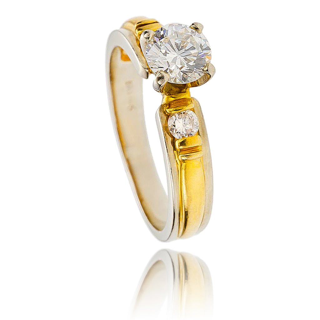 18K White & Yellow Gold 3 Stone Diamond Engagement Ring Default Title