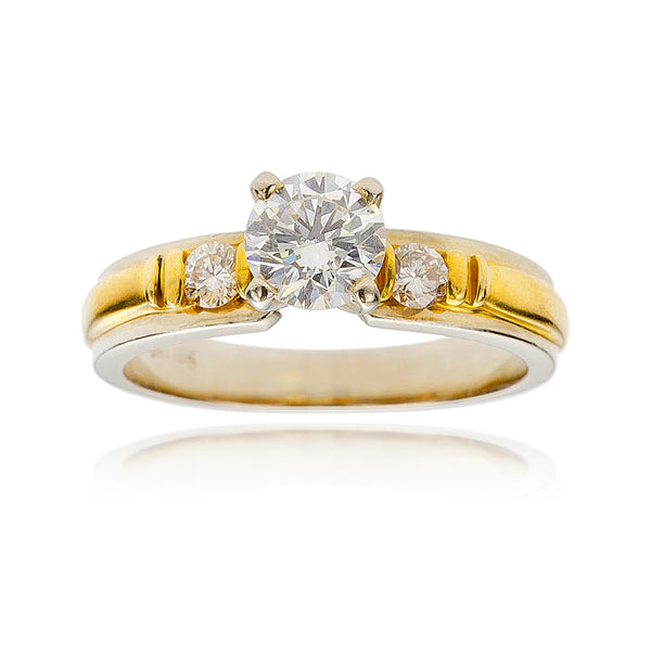 18K White & Yellow Gold 3 Stone Diamond Engagement Ring Default Title