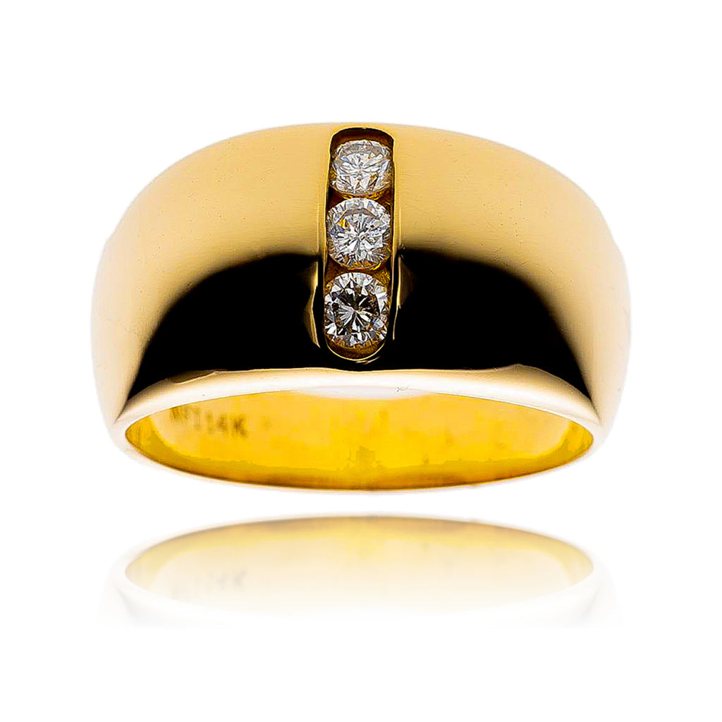 Gentleman'S Diamond Set Wide Gold Domed Band Default Title