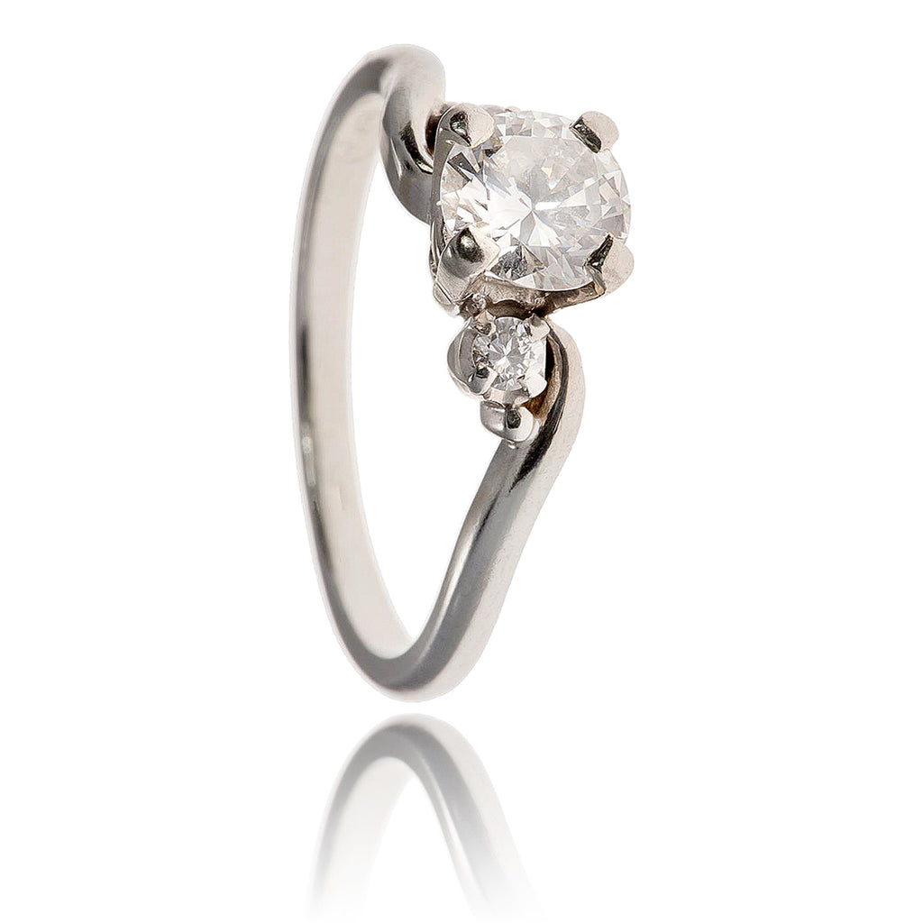 18K White Gold .68 Carat Diamond Ring With Swirling Band & Shoulder Diamonds Default Title