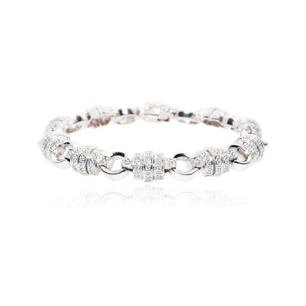 14KT White Gold Fancy Diamond Link and Circle Bracelet Default Title