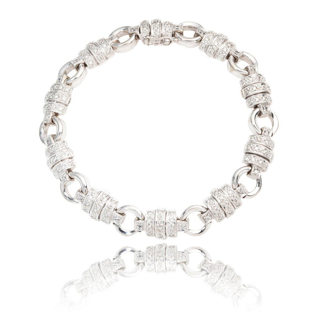 14KT White Gold Fancy Diamond Link and Circle Bracelet Default Title