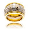 14K Yellow & White Gold Wide BandStyle Ring With Baguette & Round Shaped Diamonds Default Title