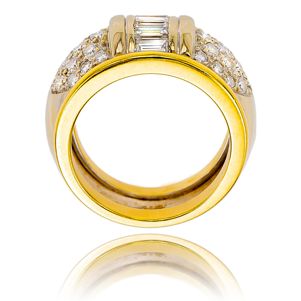 14K Yellow & White Gold Wide BandStyle Ring With Baguette & Round Shaped Diamonds Default Title