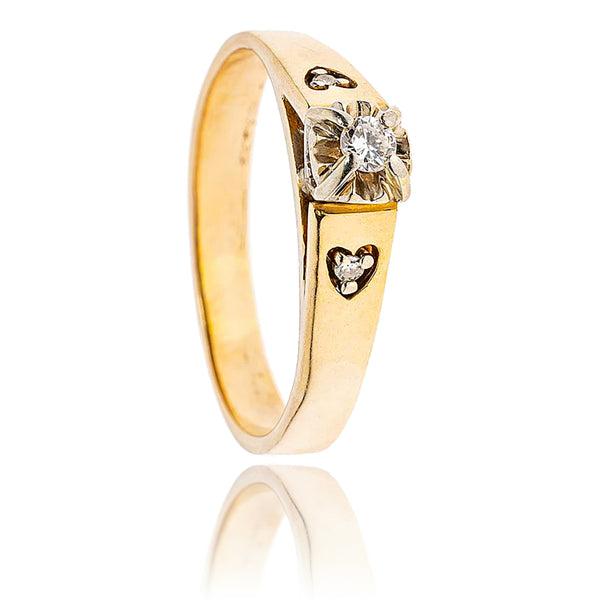 14KT Yellow and White Gold Diamond Engagement Ring with Heart Shoulders Default Title