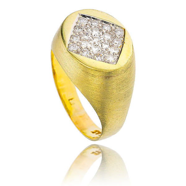 Bold Ladies Ring Set With Pave Of Diamonds Arranged In Diamond Shape Within An Oval Of White Gold With A Brushed Yellowgold Shank Default Title