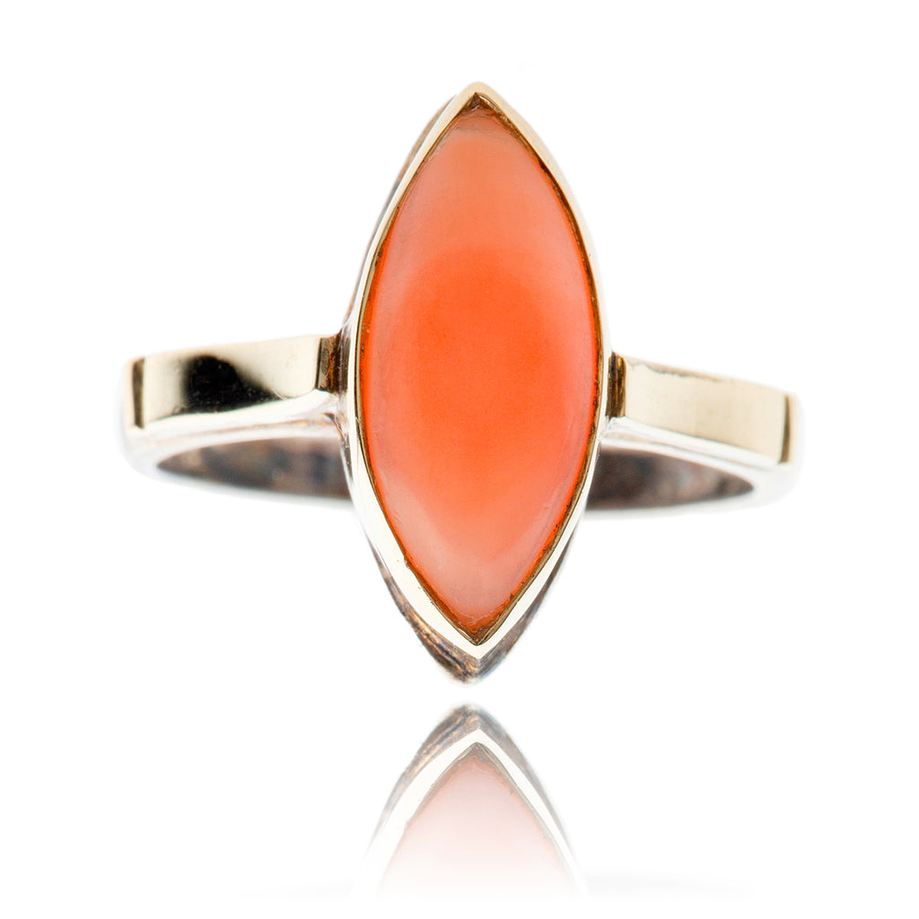 .925 & 9K Yellow Gold Marquise Coral Ring Default Title